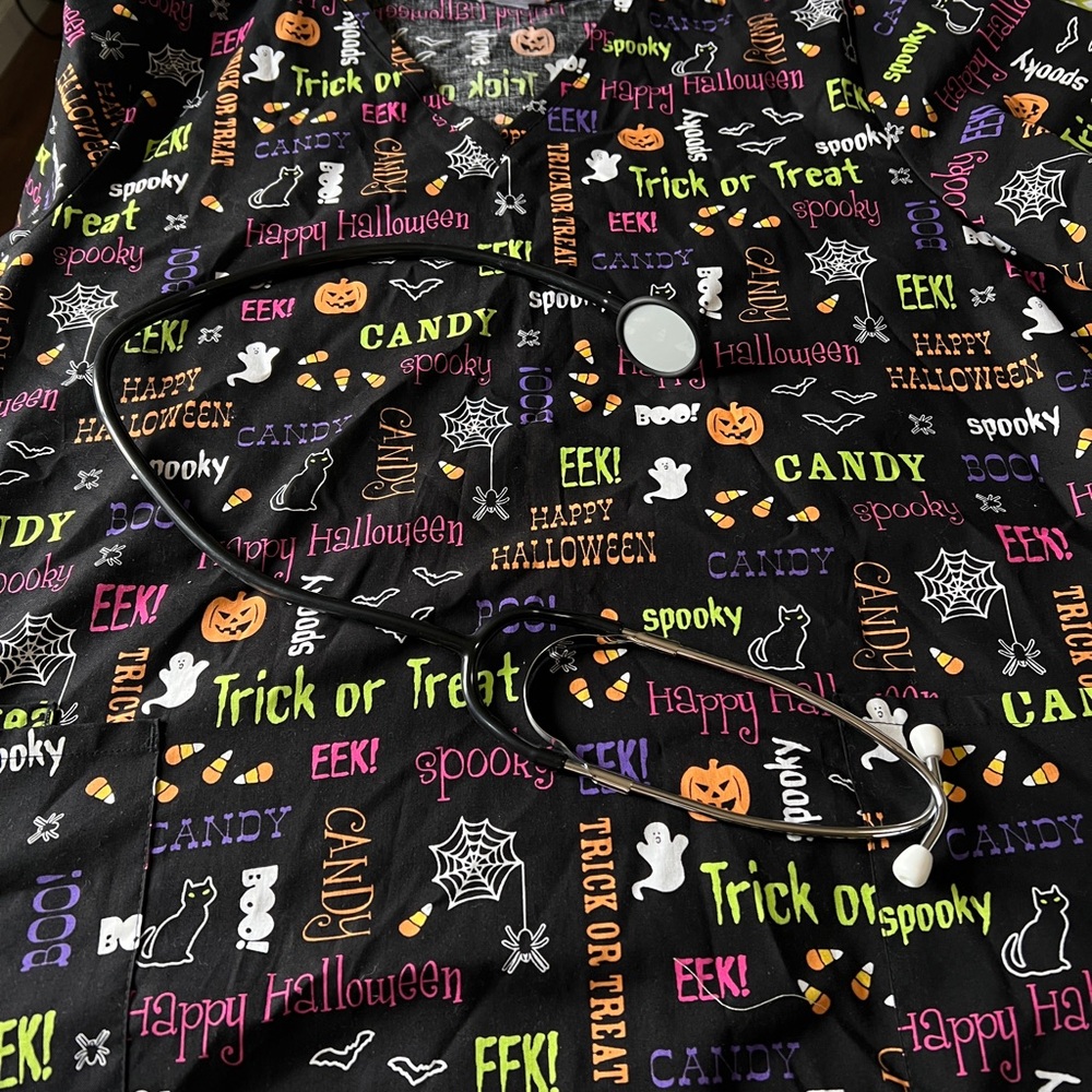 SB Scrubs Halloween Themed Top - Black with Multicolor Print